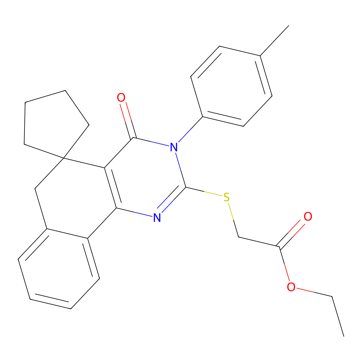 ethyl 2-[3-(4-methylphenyl)-4-oxospiro[6H-benzo[h]quinazoline-5,1'-cyclopentane]-2-yl]sulfanylacetate molecular structure, CAS 289711-66-6