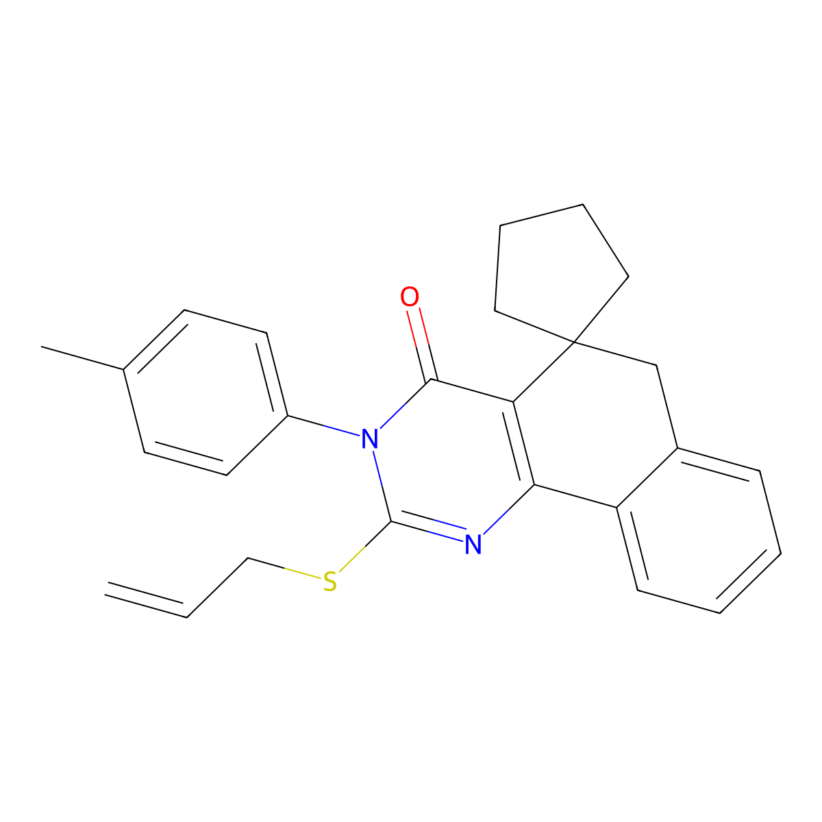 3-(4-methylphenyl)-2-prop-2-enylsulfanylspiro[6H-benzo[h]quinazoline-5,1'-cyclopentane]-4-one molecular structure, CAS 289711-67-7