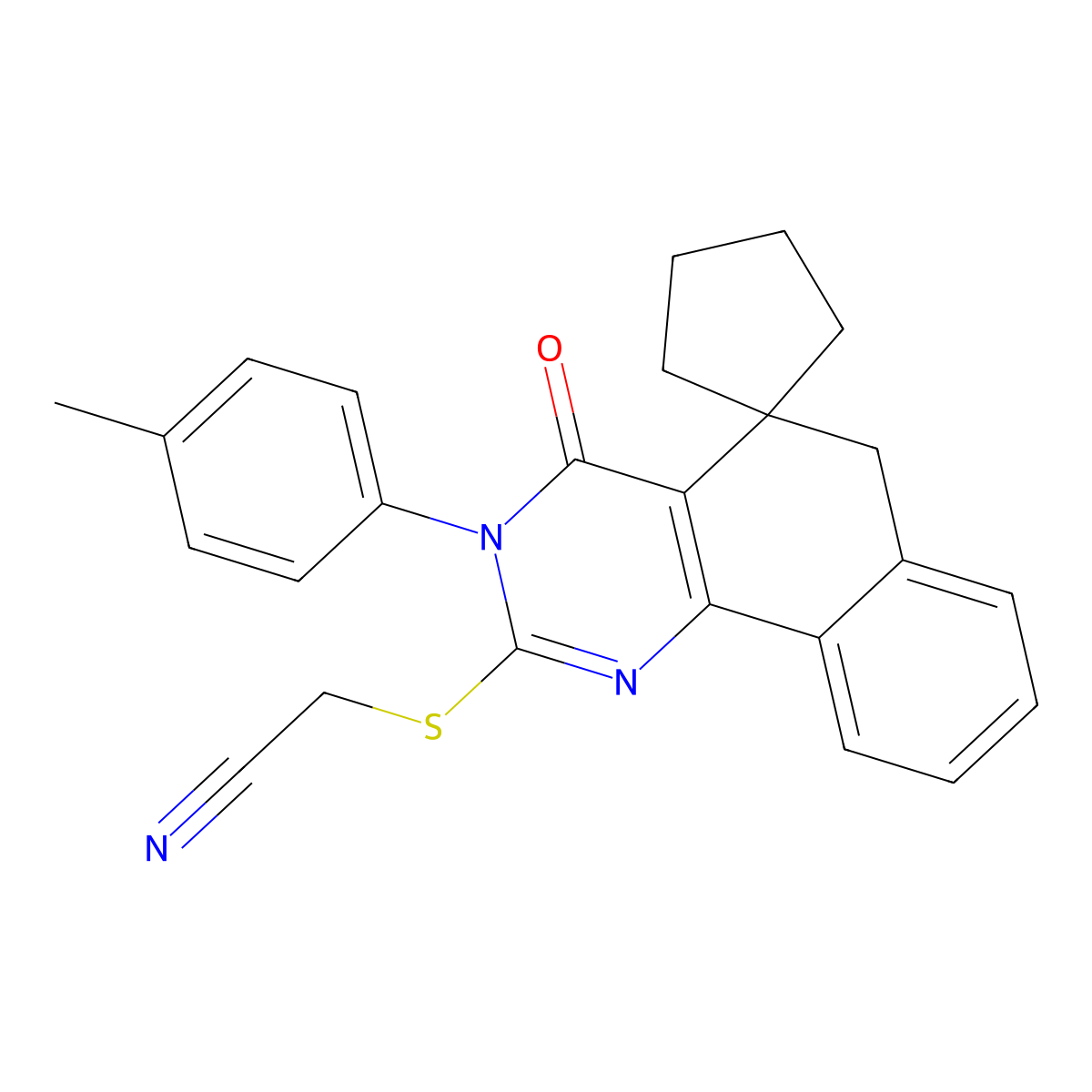 2-[3-(4-methylphenyl)-4-oxospiro[6H-benzo[h]quinazoline-5,1'-cyclopentane]-2-yl]sulfanylacetonitrile molecular structure, CAS 289711-68-8