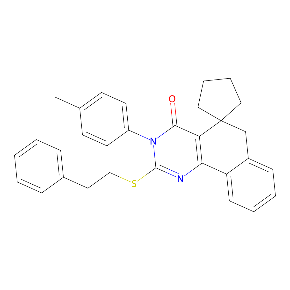 3-(4-methylphenyl)-2-(2-phenylethylsulfanyl)spiro[6H-benzo[h]quinazoline-5,1'-cyclopentane]-4-one molecular structure, CAS 289711-70-2