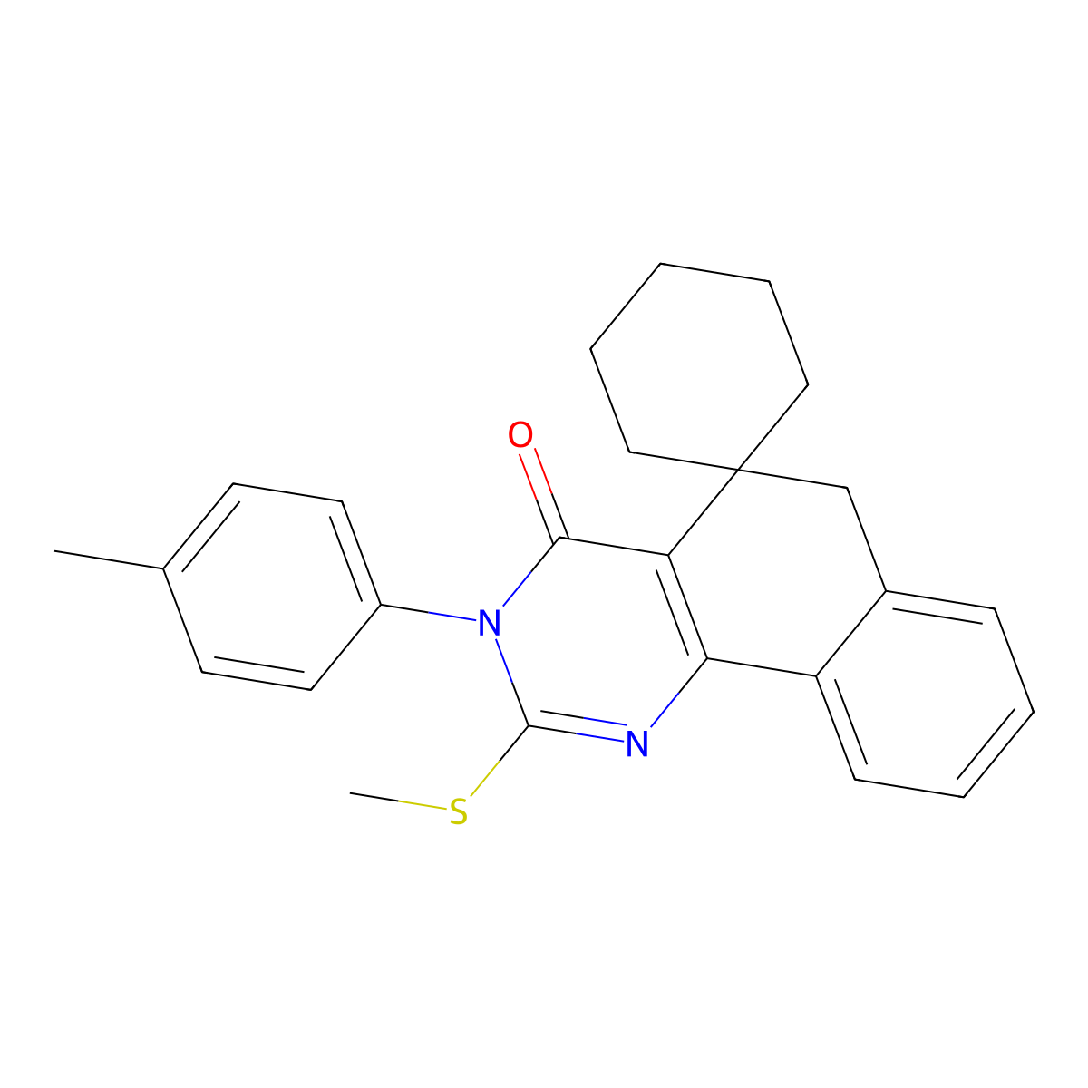 3-(4-methylphenyl)-2-methylsulfanylspiro[6H-benzo[h]quinazoline-5,1'-cyclohexane]-4-one molecular structure, CAS 289711-72-4