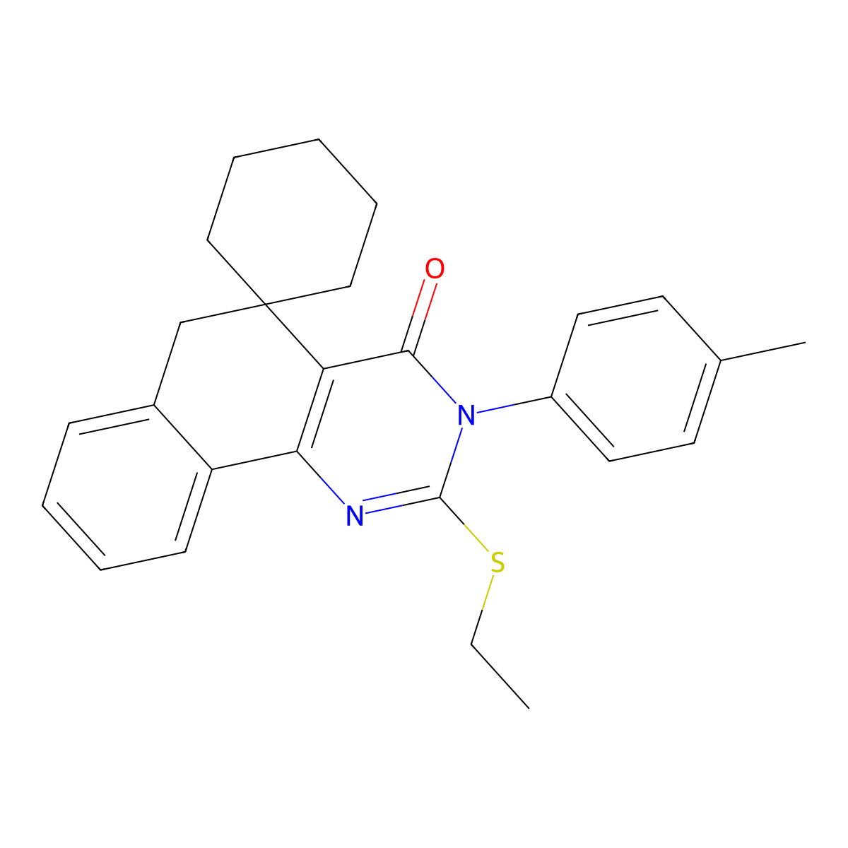 2-(ethylsulfanyl)-3-(4-methylphenyl)-5,6-dihydrospiro(benzo[h]quinazoline-5,1'-cyclohexane)-4(3H)-one molecular structure, CAS 289711-73-5