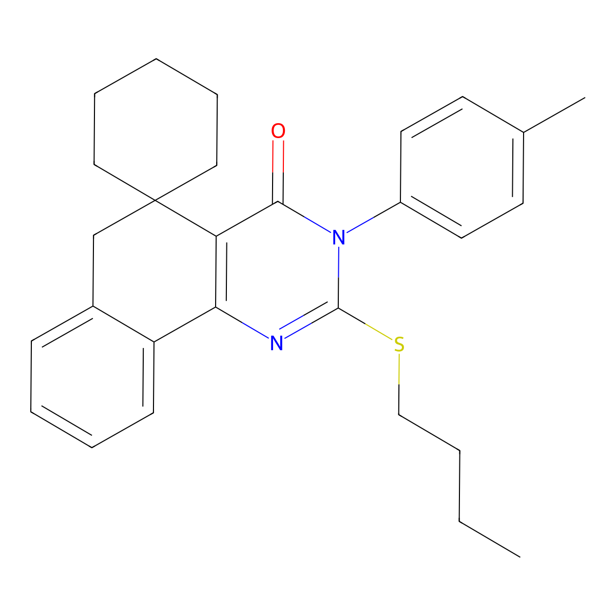2-butylsulfanyl-3-(4-methylphenyl)spiro[6H-benzo[h]quinazoline-5,1'-cyclohexane]-4-one molecular structure, CAS 289711-74-6