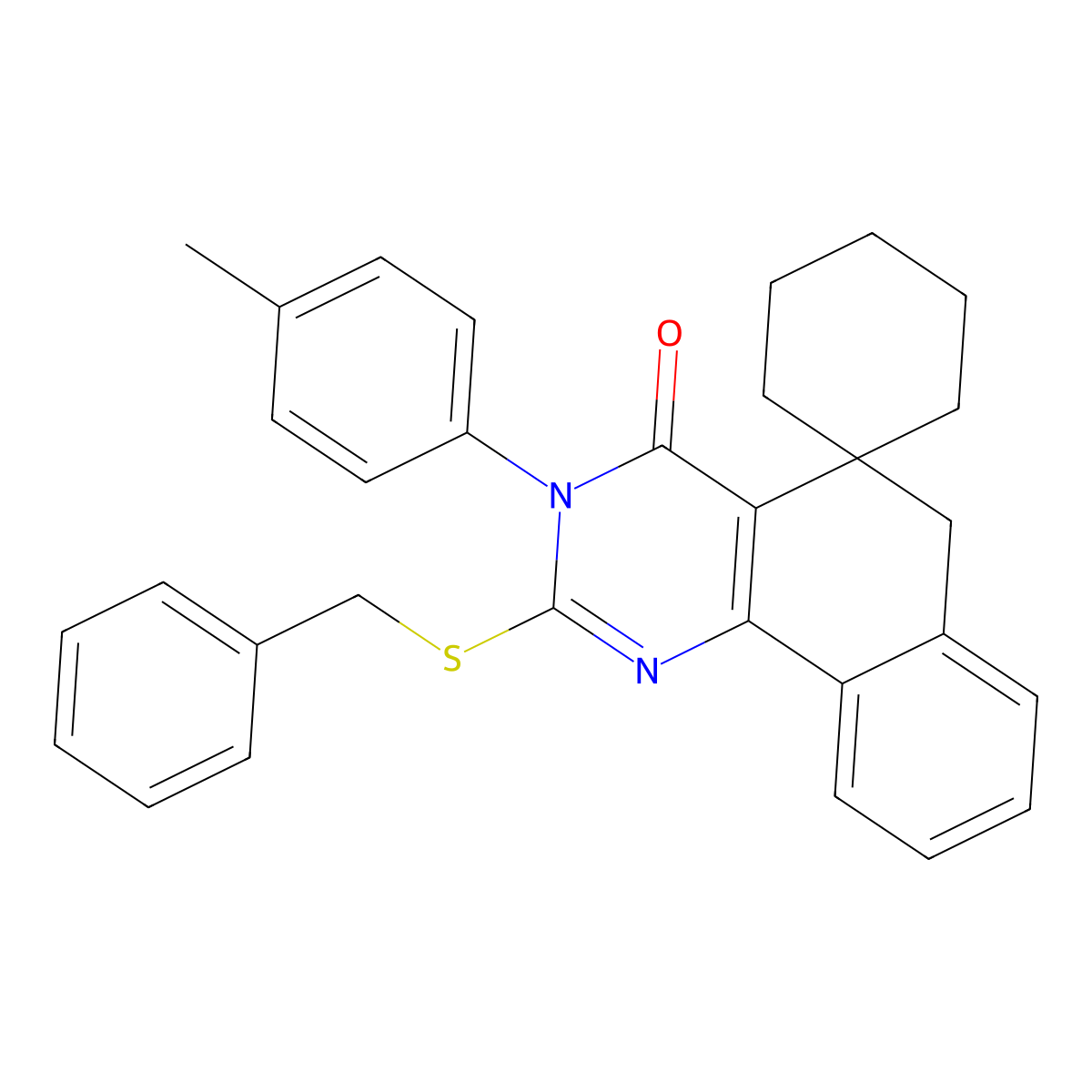 2-benzylsulfanyl-3-(4-methylphenyl)spiro[6H-benzo[h]quinazoline-5,1'-cyclohexane]-4-one molecular structure, CAS 289711-75-7