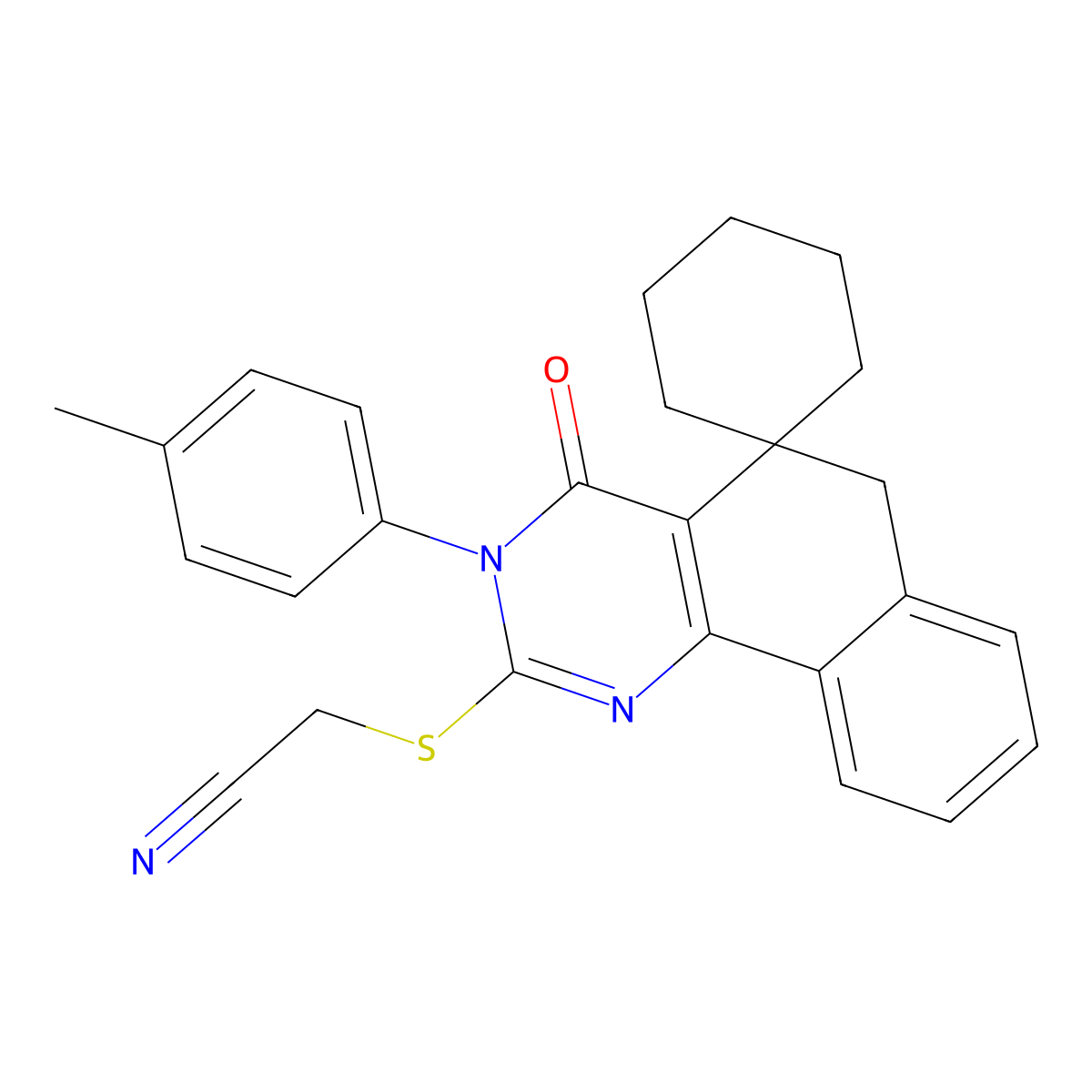 2-[3-(4-methylphenyl)-4-oxospiro[6H-benzo[h]quinazoline-5,1'-cyclohexane]-2-yl]sulfanylacetonitrile molecular structure, CAS 289711-78-0