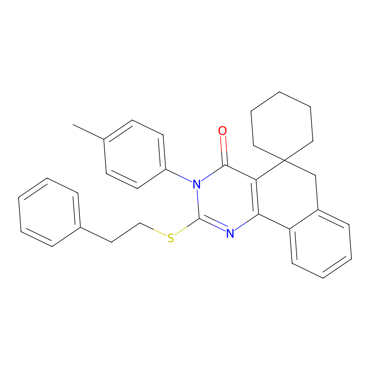 3-(4-methylphenyl)-2-[(2-phenylethyl)sulfanyl]-5,6-dihydrospiro(benzo[h]quinazoline-5,1'-cyclohexane)-4(3H)-one molecular structure, CAS 289711-80-4