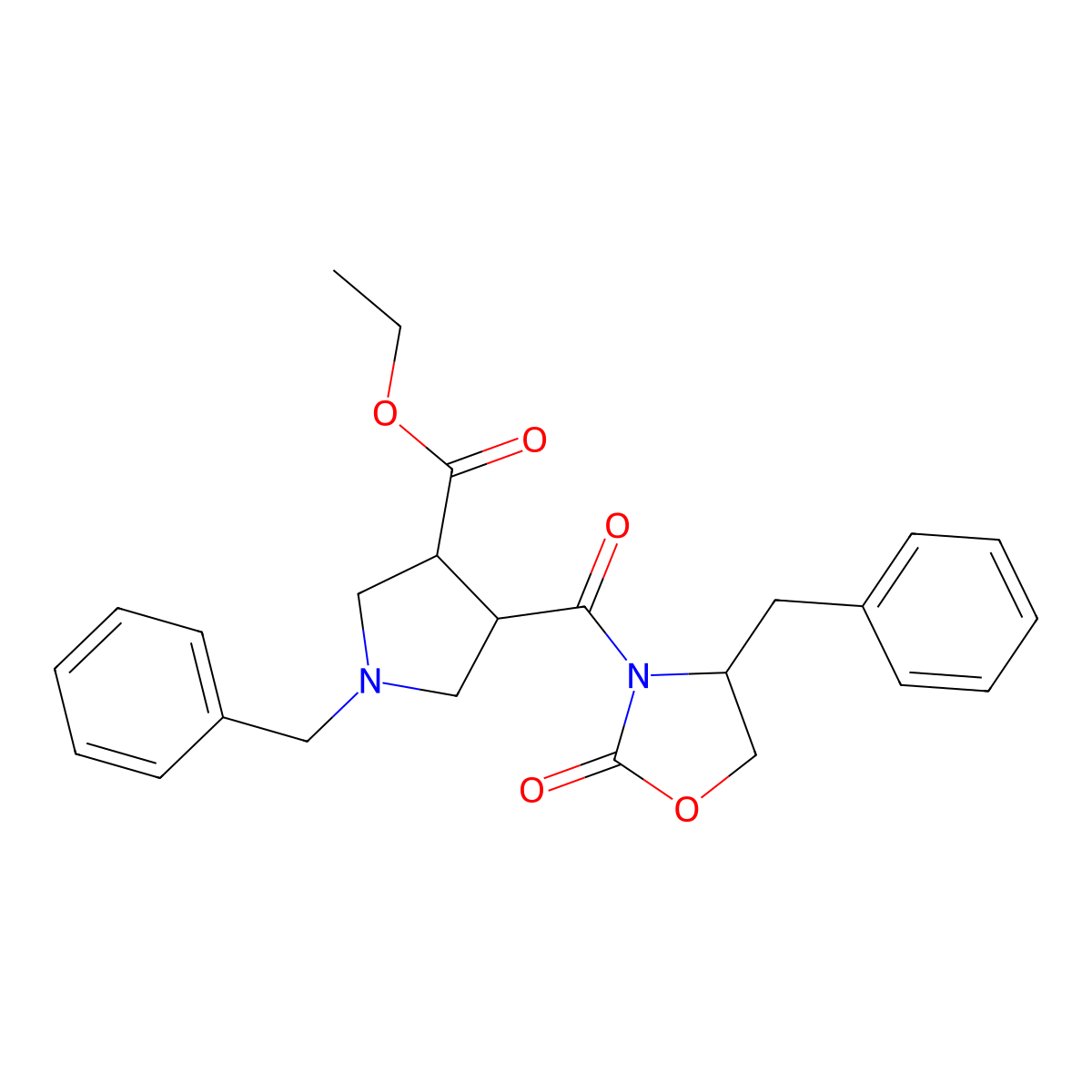 Ethyl 1-benzyl-4-(4-benzyl-2-oxooxazolidine-3-carbonyl)pyrrolidine-3-carboxylate molecular structure, CAS 289712-32-9