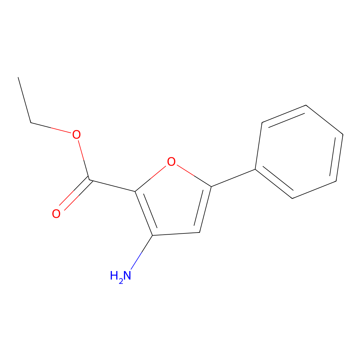 Ethyl 3-amino-5-phenylfuran-2-carboxylate molecular structure, CAS 289712-41-0