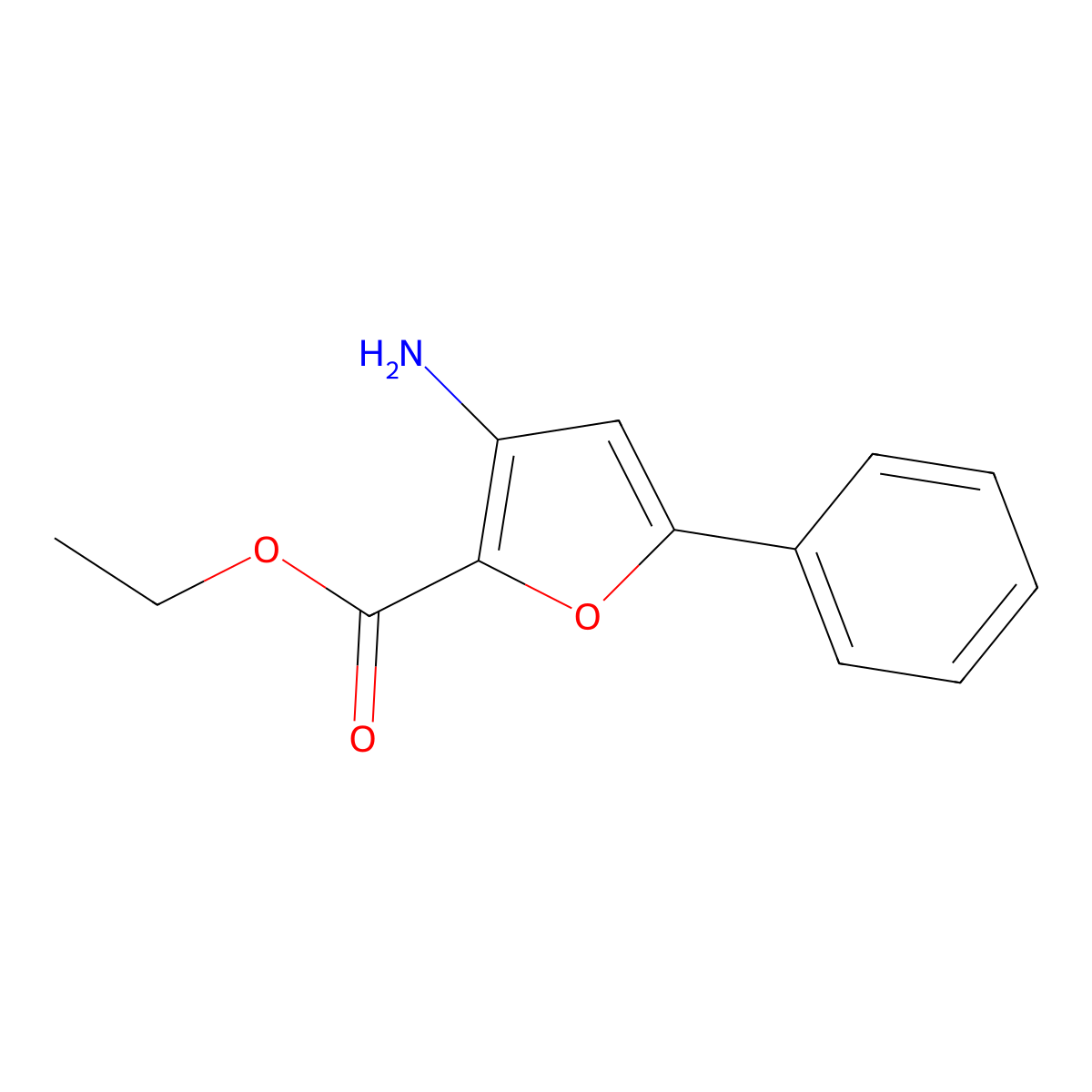 Ethyl 3-amino-5-phenylfuran-2-carboxylate molecular structure, CAS 289712-41-0
