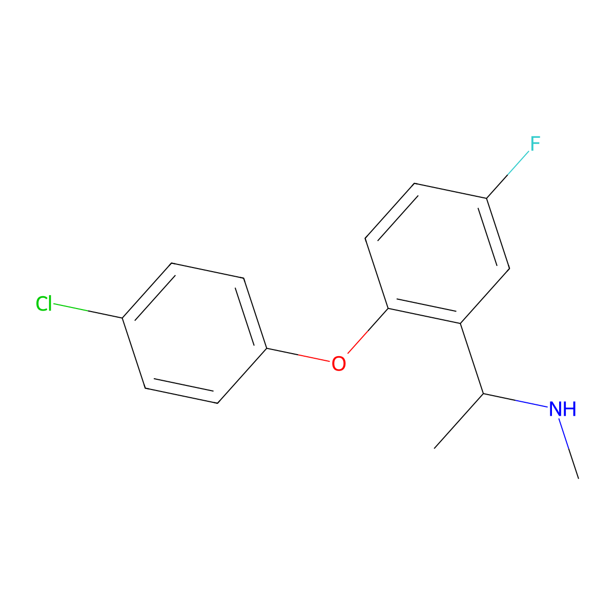 1-(2-(4-chlorophenoxy)-5-fluorophenyl)-N-methylethanamine molecular structure, CAS 289717-58-4