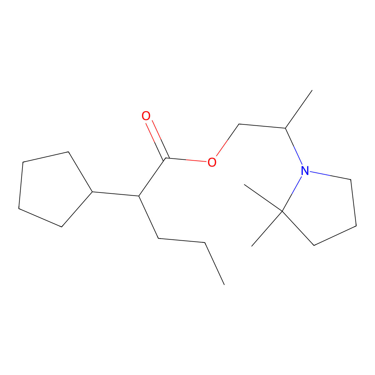 2-(2,2-Dimethyl-1-pyrrolidinyl)propyl 2-cyclopentylpentanoate molecular structure, CAS 2898-02-4