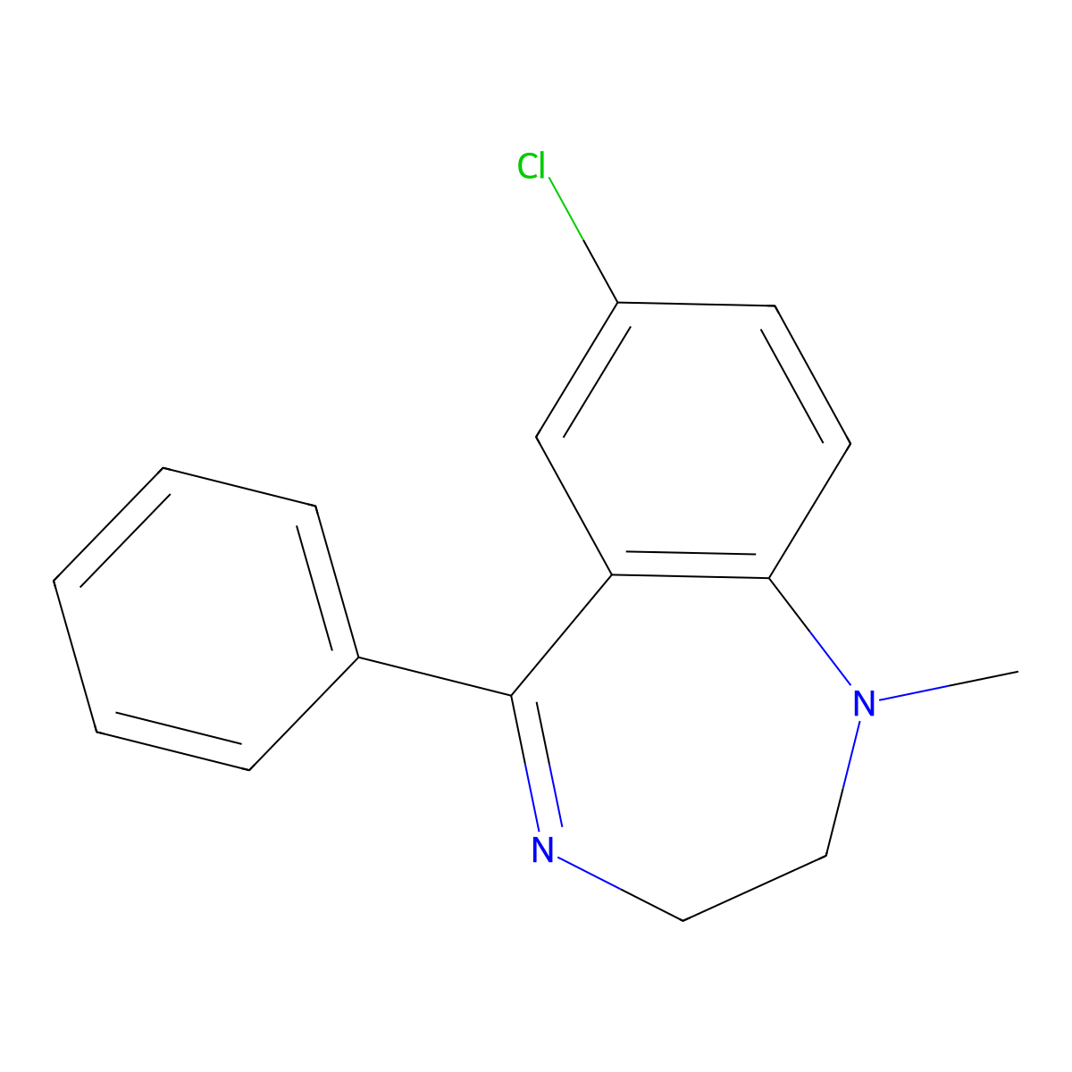 Medazepam molecular structure, CAS 2898-11-5