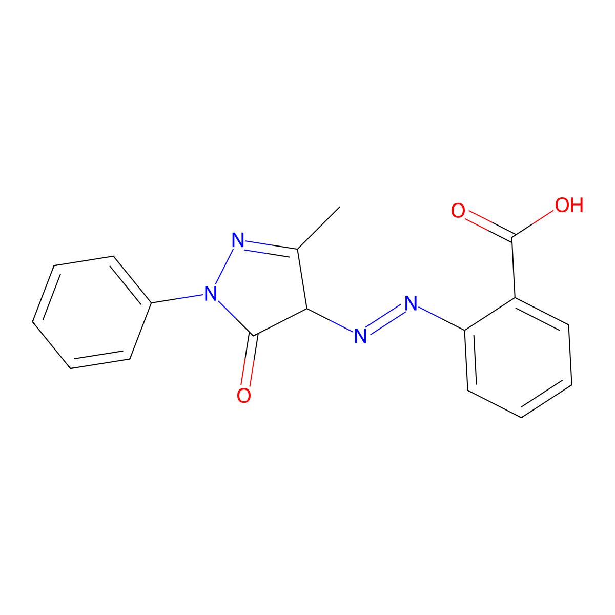 2-[(4,5-dihydro-3-methyl-5-oxo-1-phenyl-1H-pyrazol-4-yl)azo]benzoic acid molecular structure, CAS 2898-84-2