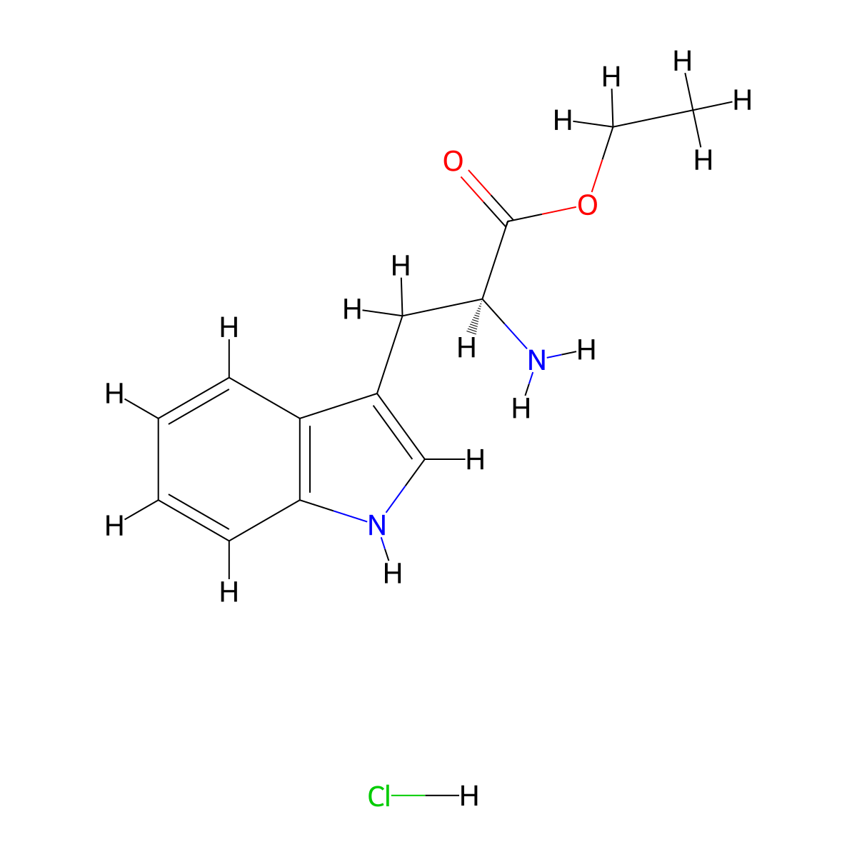 L-Tryptophan, ethyl ester, hydrochloride (1:1) molecular structure, CAS 2899-28-7