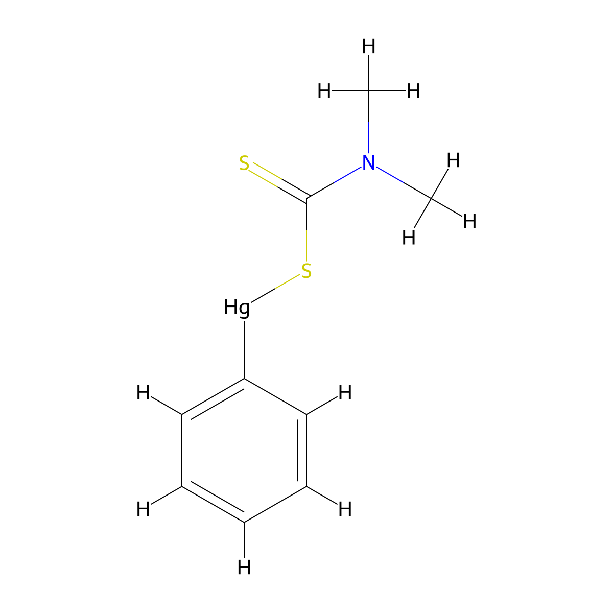 Dimethylcarbamothioylsulfanyl(phenyl)mercury molecular structure, CAS 2899-92-5