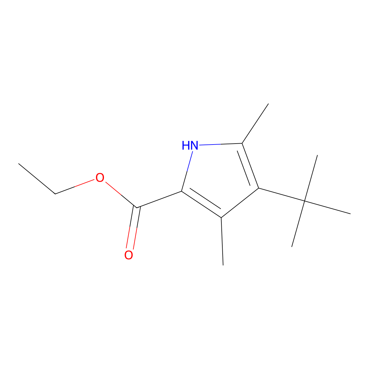 ethyl 4-(tert-butyl)-3,5-dimethyl-1H-pyrrole-2-carboxylate molecular structure, CAS 28991-95-9