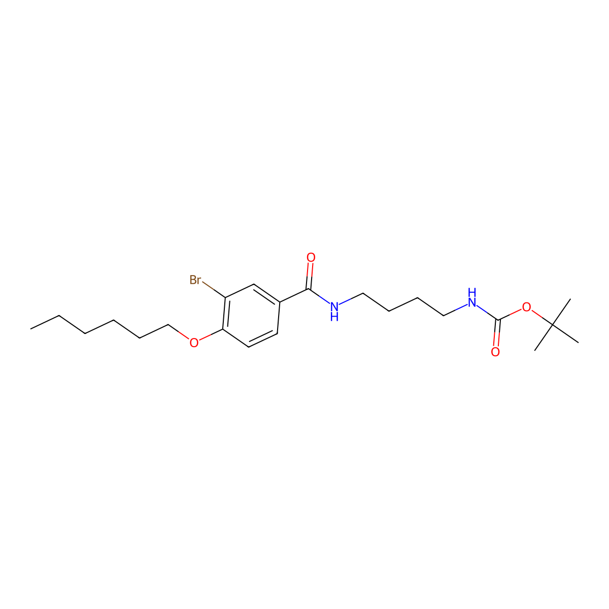 Tert-butyl (4-(3-bromo-4-(hexyloxy)benzamido)butyl)carbamate molecular structure, CAS 2901039-75-4