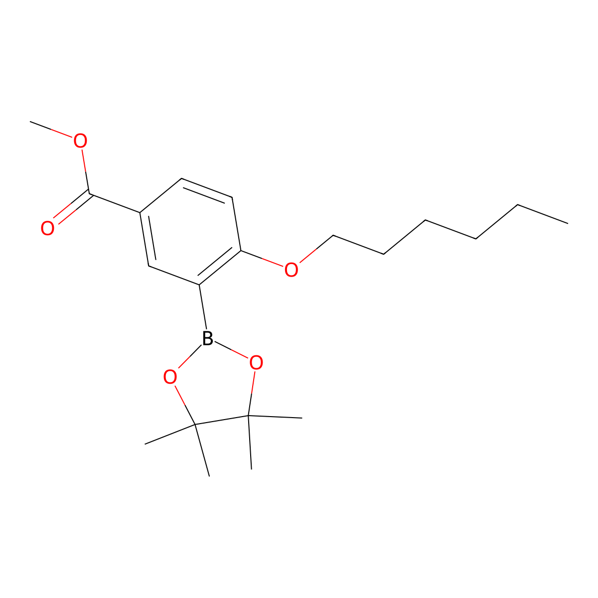 Methyl 4-(hexyloxy)-3-(4,4,5,5-tetramethyl-1,3,2-dioxaborolan-2-yl)benzoate molecular structure, CAS 2901039-78-7