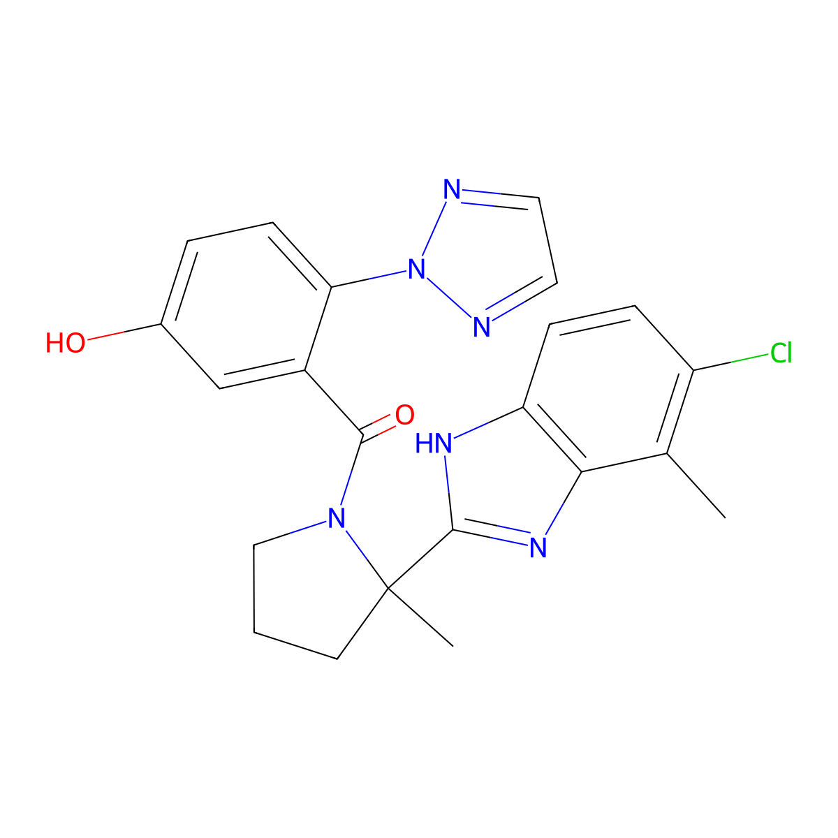 (S)-[2-(6-Chloro-7-methyl-2-benzimidazolyl)-2-methyl-1-pyrrolidinyl][5-hydroxy-2-(2H-1,2,3-triazol-2-yl)phenyl]methanone molecular structure, CAS 2901043-05-6