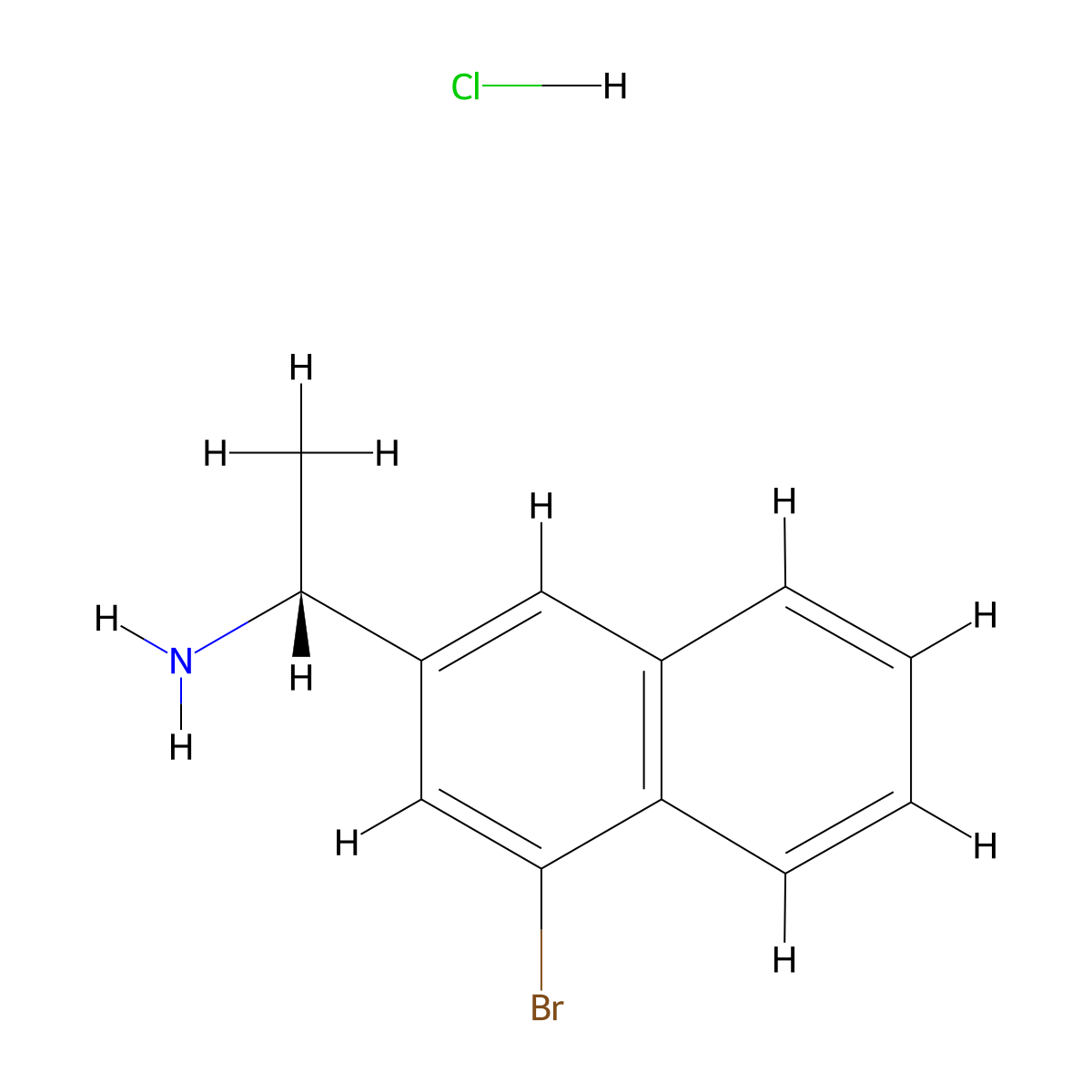 (1R)-1-(4-bromonaphthalen-2-yl)ethan-1-amine hydrochloride molecular structure, CAS 2901043-06-7