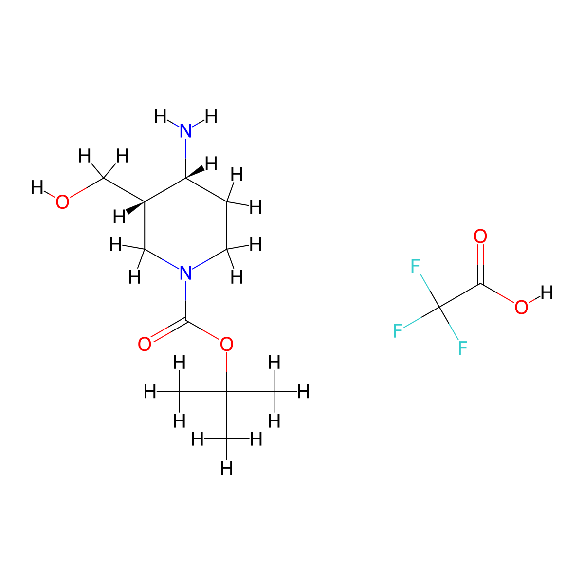 rac-tert-butyl (3R,4S)-4-amino-3-(hydroxymethyl)piperidine-1-carboxylate, trifluoroacetic acid, cis molecular structure, CAS 2901043-09-0