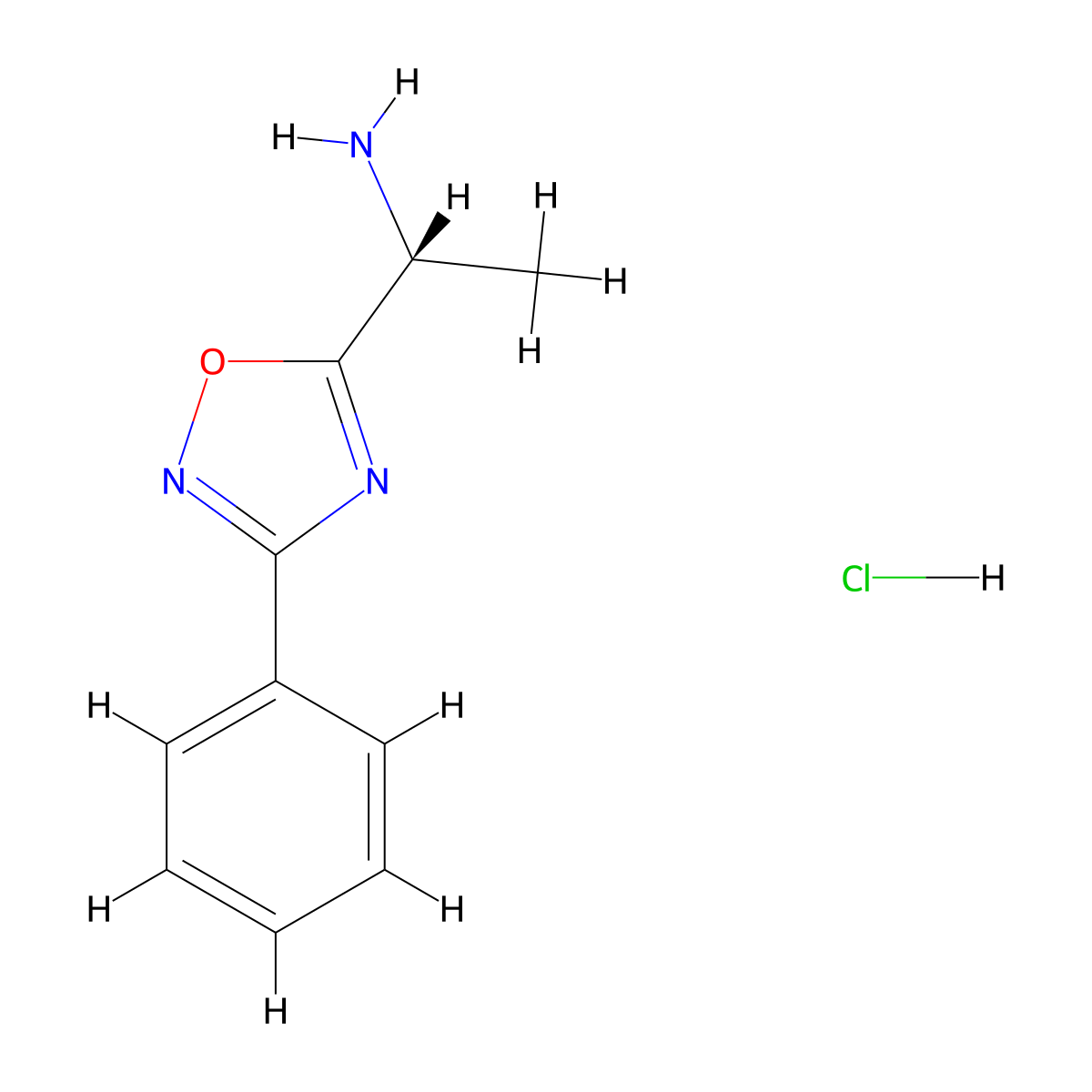 (1R)-1-(3-phenyl-1,2,4-oxadiazol-5-yl)ethan-1-amine hydrochloride molecular structure, CAS 2901043-27-2