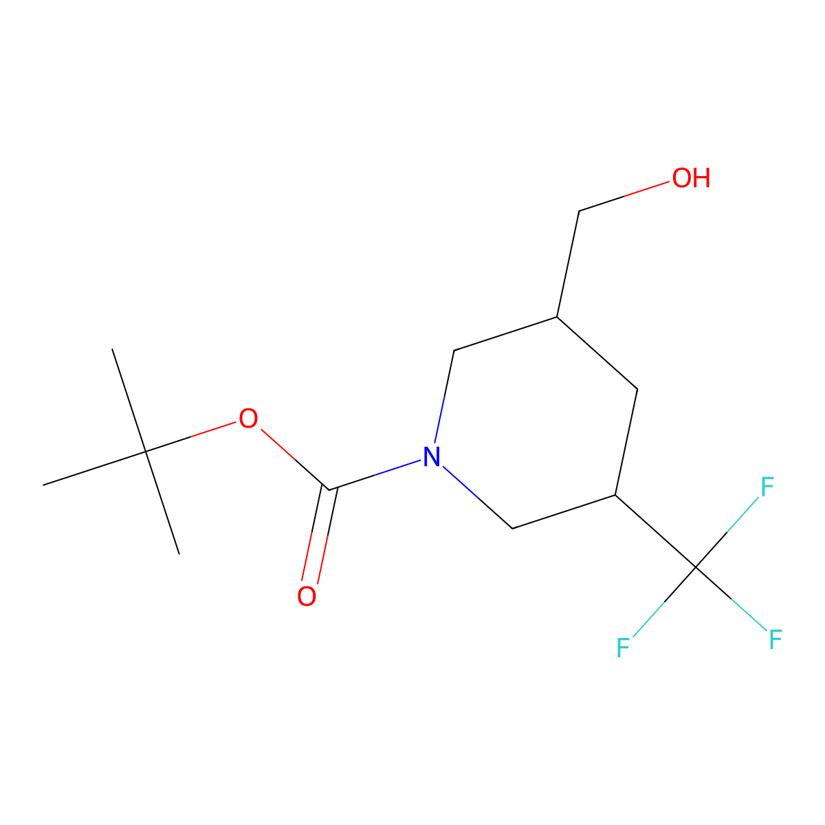 rac-tert-butyl (3R,5S)-3-(hydroxymethyl)-5-(trifluoromethyl)piperidine-1-carboxylate, cis molecular structure, CAS 2901043-56-7