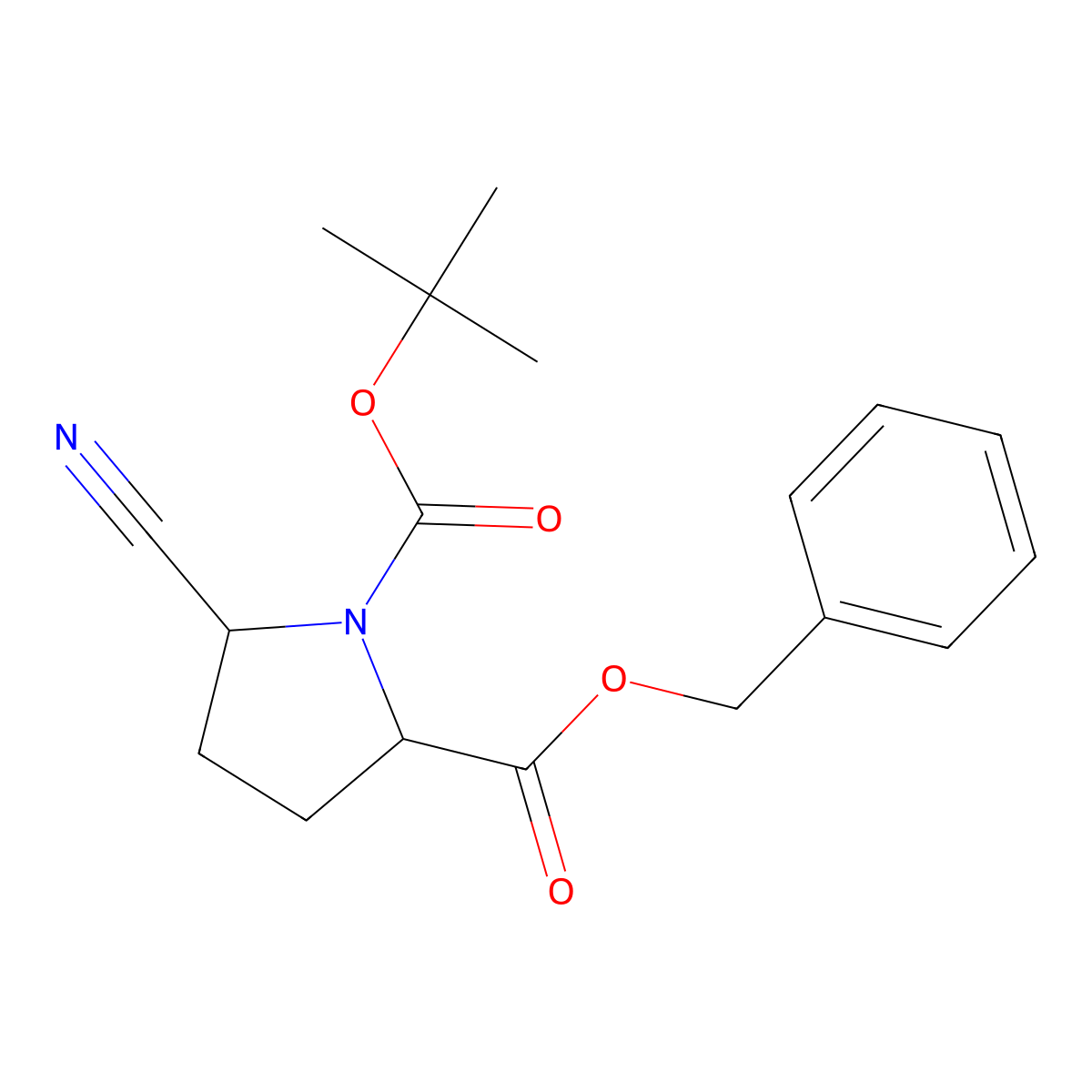 rac-2-benzyl 1-tert-butyl (2R,5S)-5-cyanopyrrolidine-1,2-dicarboxylate, cis molecular structure, CAS 2901043-74-9