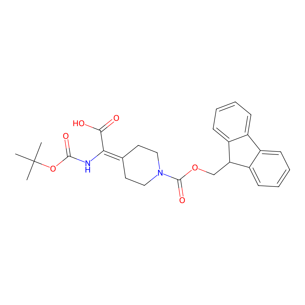 2-{[(tert-butoxy)carbonyl]amino}-2-(1-{[(9H-fluoren-9-yl)methoxy]carbonyl}piperidin-4-ylidene)acetic acid molecular structure, CAS 2901059-14-9