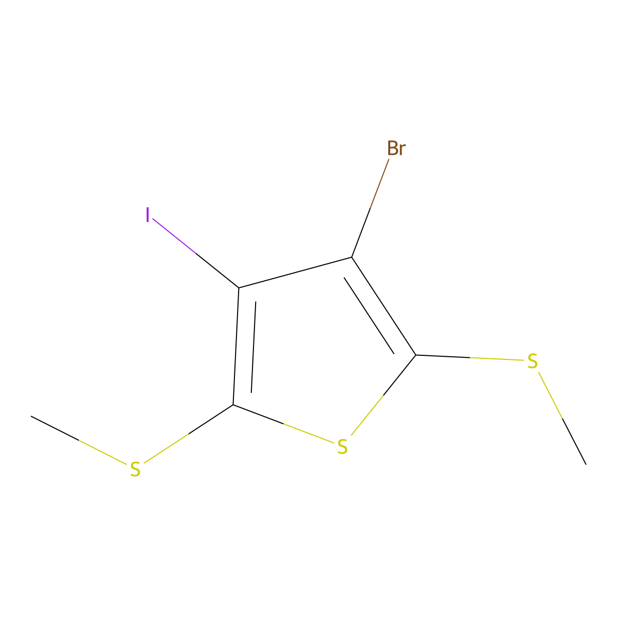 3-Bromo-4-iodo-2,5-bis(methylthio)thiophene molecular structure, CAS 2901065-42-5