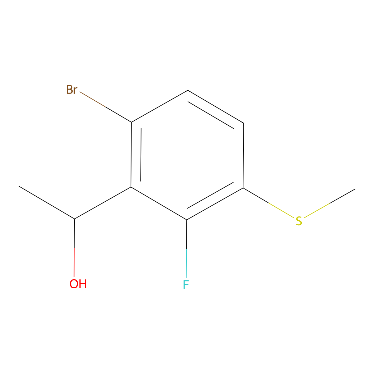 1-(6-Bromo-2-fluoro-3-(methylthio)phenyl)ethanol molecular structure, CAS 2901065-55-0