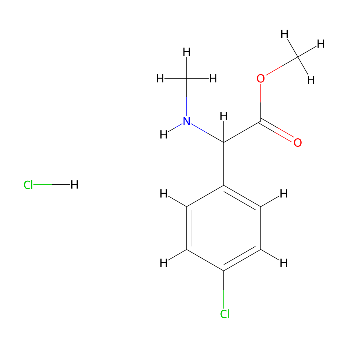 Methyl 2-(4-chlorophenyl)-2-(methylamino)acetate hydrochloride molecular structure, CAS 2901065-75-4