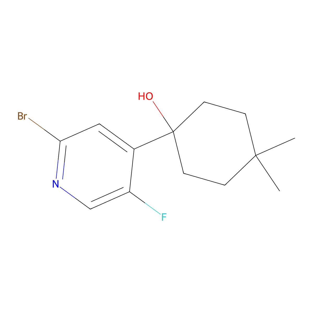 1-(2-Bromo-5-fluoropyridin-4-yl)-4,4-dimethylcyclohexanol molecular structure, CAS 2901065-79-8