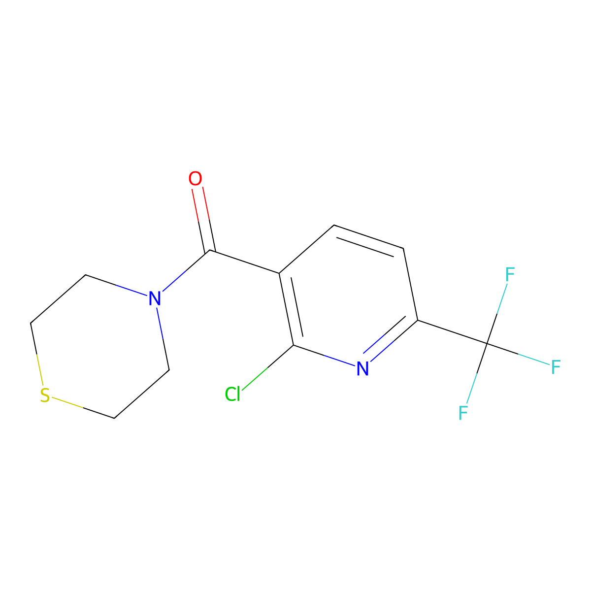 (2-Chloro-6-(trifluoromethyl)pyridin-3-yl)(thiomorpholino)methanone molecular structure, CAS 2901066-75-7