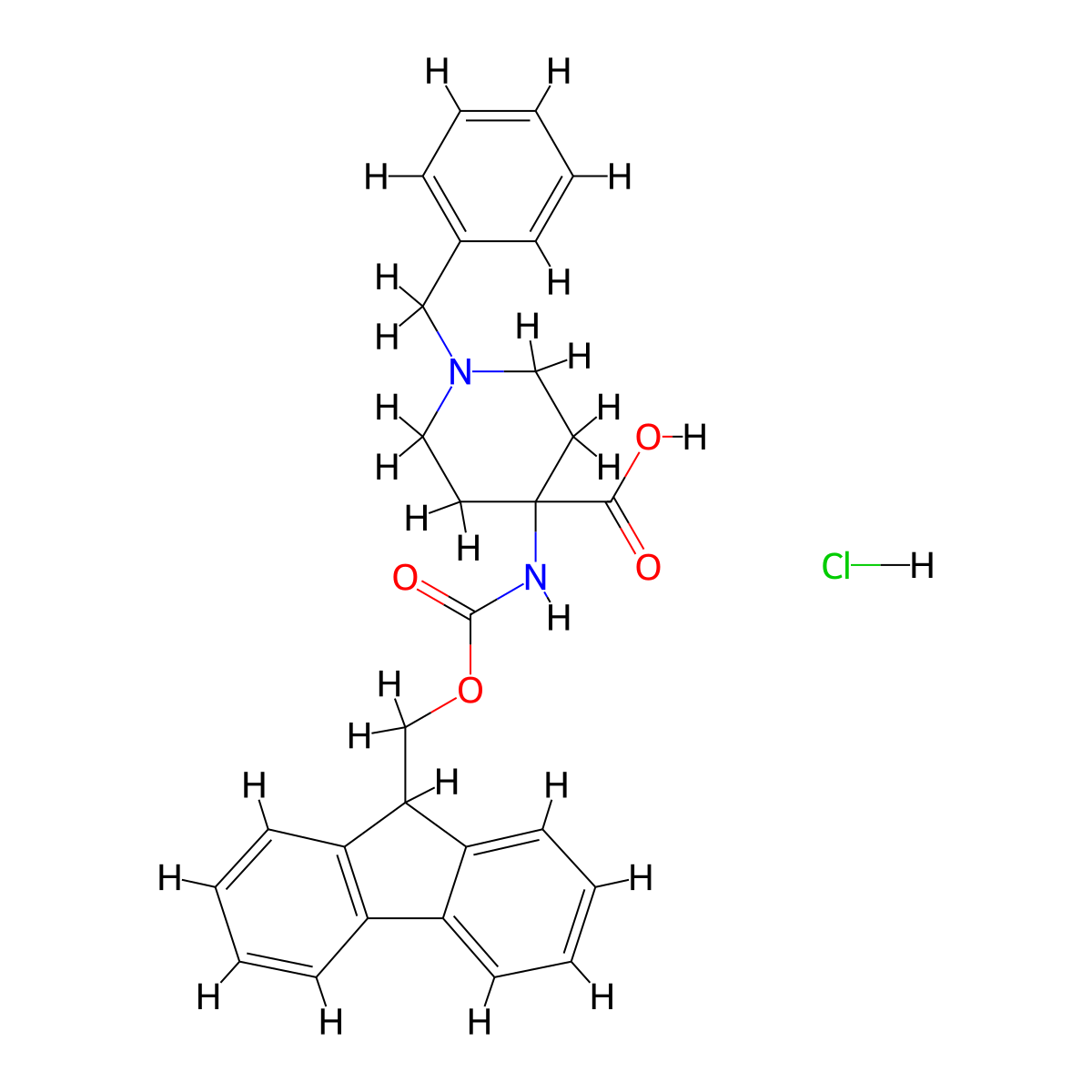 1-benzyl-4-({[(9H-fluoren-9-yl)methoxy]carbonyl}amino)piperidine-4-carboxylic acid hydrochloride molecular structure, CAS 2901066-89-3