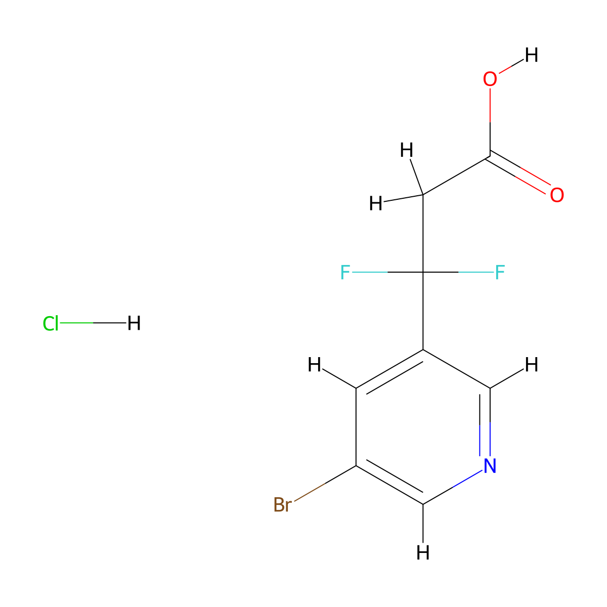 3-(5-Bromopyridin-3-yl)-3,3-difluoropropanoic acid hydrochloride molecular structure, CAS 2901066-91-7