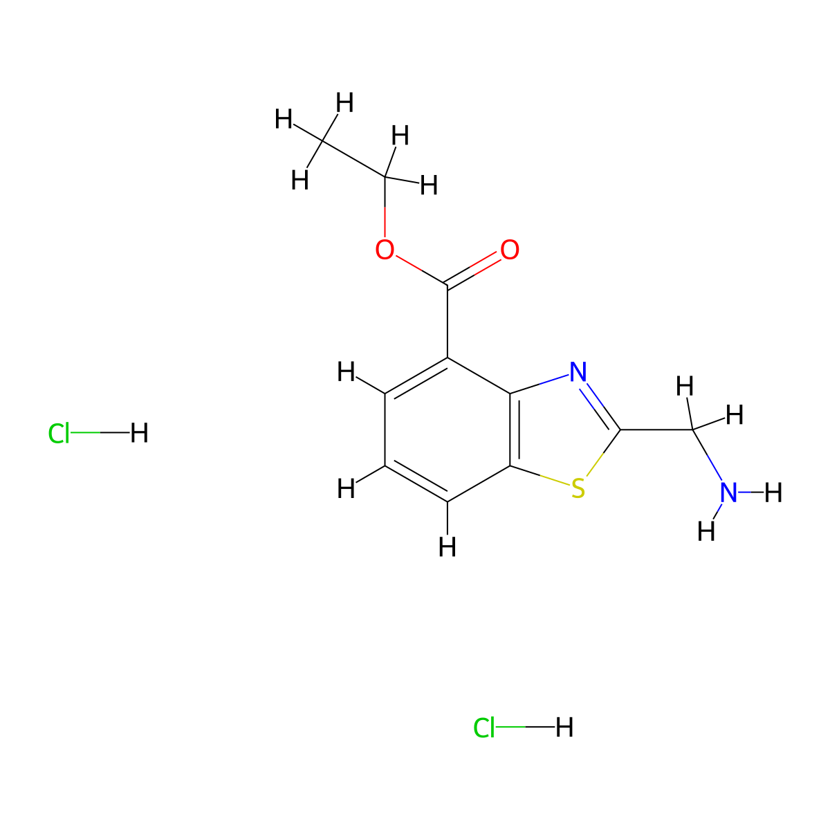 Ethyl 2-(aminomethyl)-1,3-benzothiazole-4-carboxylate dihydrochloride molecular structure, CAS 2901081-55-6