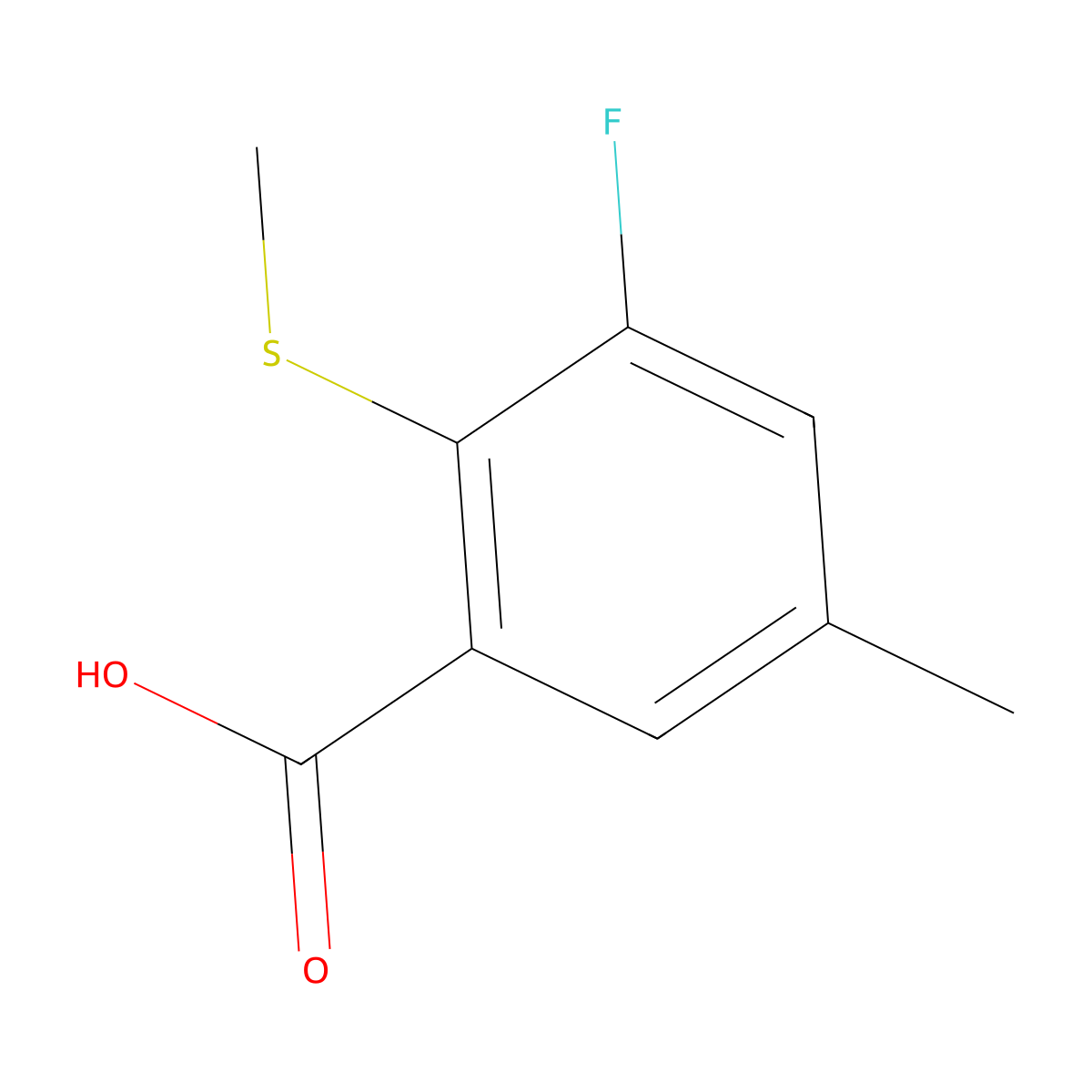 3-Fluoro-5-methyl-2-(methylthio)benzoic acid molecular structure, CAS 2901081-57-8
