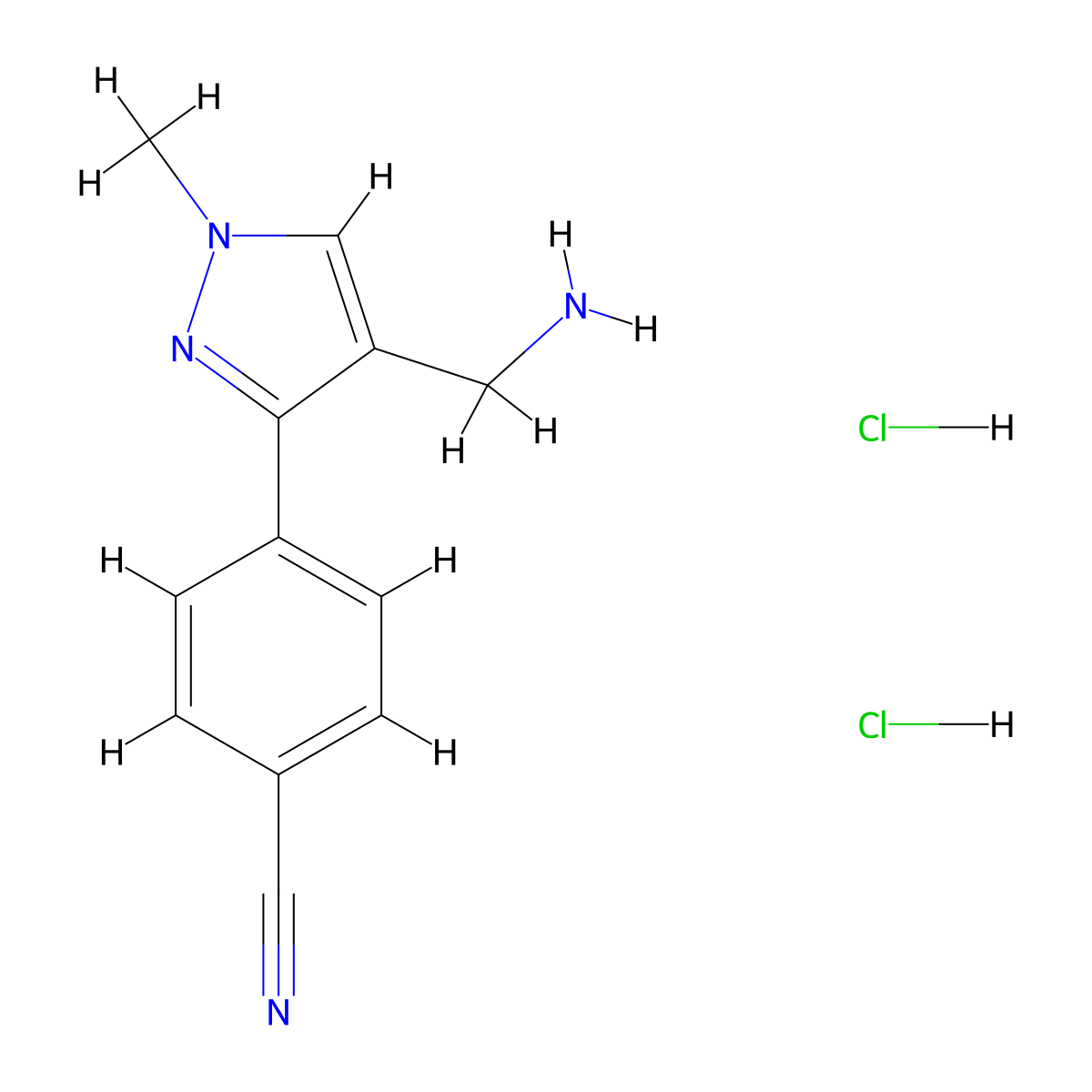 4-[4-(aminomethyl)-1-methyl-1H-pyrazol-3-yl]benzonitrile dihydrochloride molecular structure, CAS 2901081-63-6