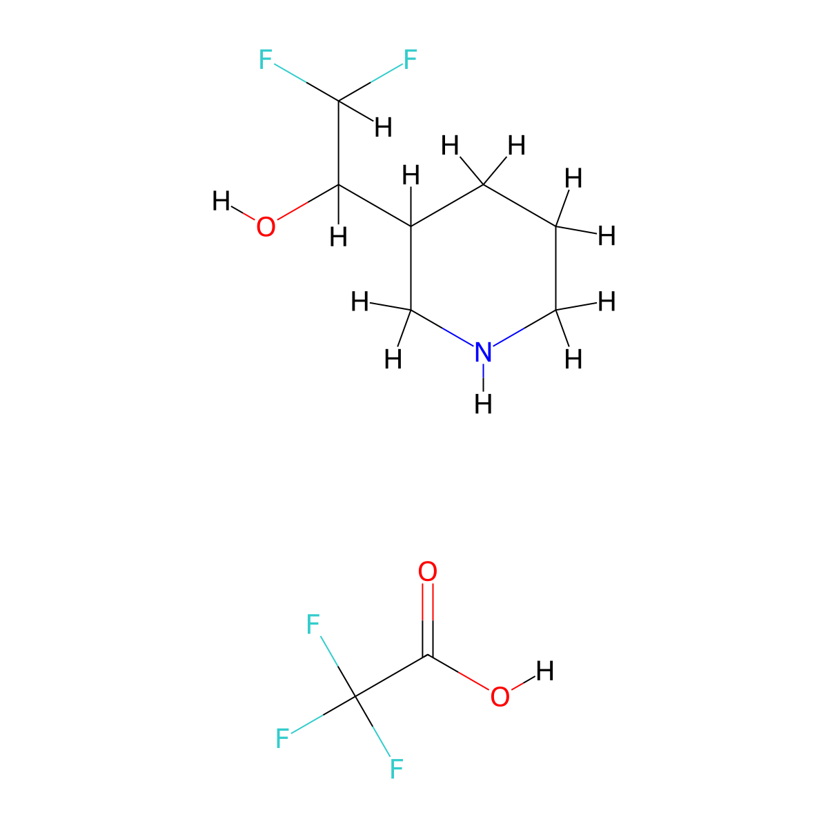 2,2-Difluoro-1-(piperidin-3-yl)ethan-1-ol, trifluoroacetic acid molecular structure, CAS 2901081-69-2