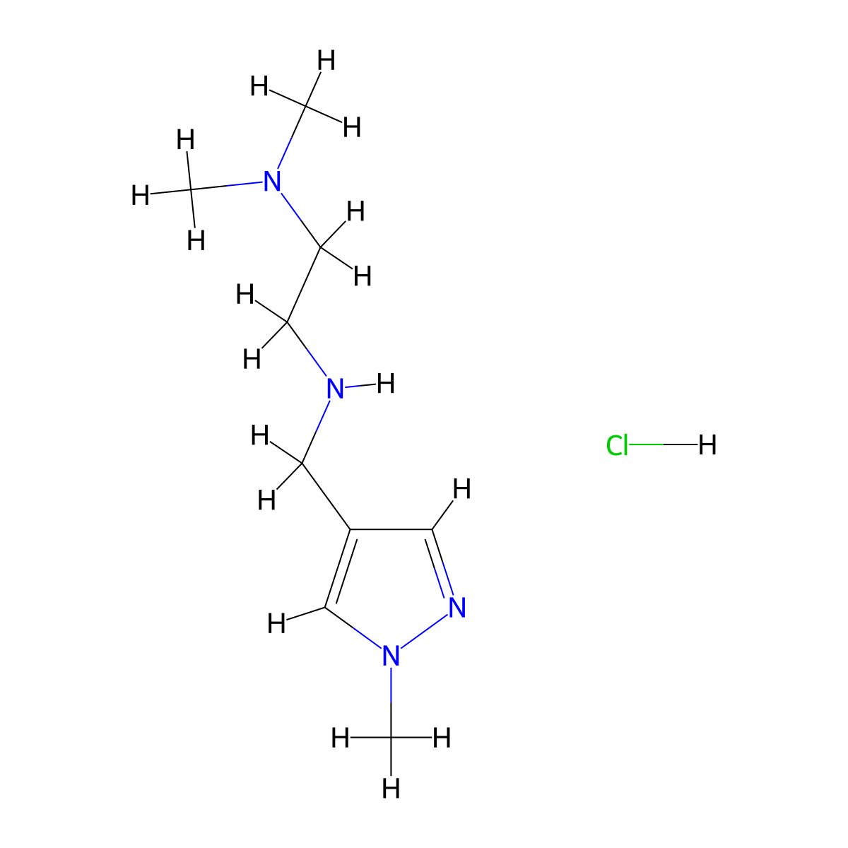 [2-(dimethylamino)ethyl][(1-methyl-1H-pyrazol-4-yl)methyl]amine hydrochloride molecular structure, CAS 2901081-79-4