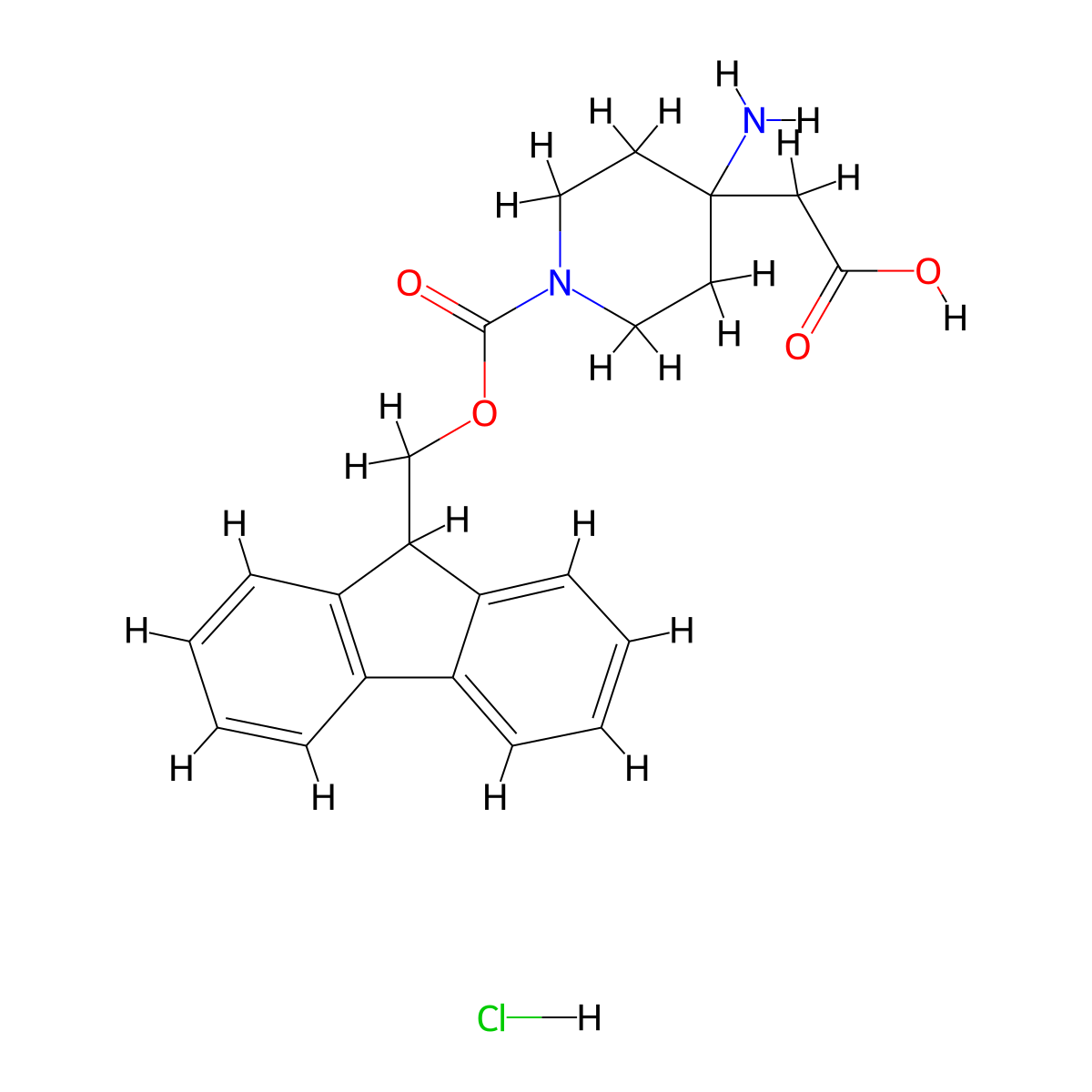 2-(4-amino-1-{[(9H-fluoren-9-yl)methoxy]carbonyl}piperidin-4-yl)acetic acid hydrochloride molecular structure, CAS 2901081-94-3