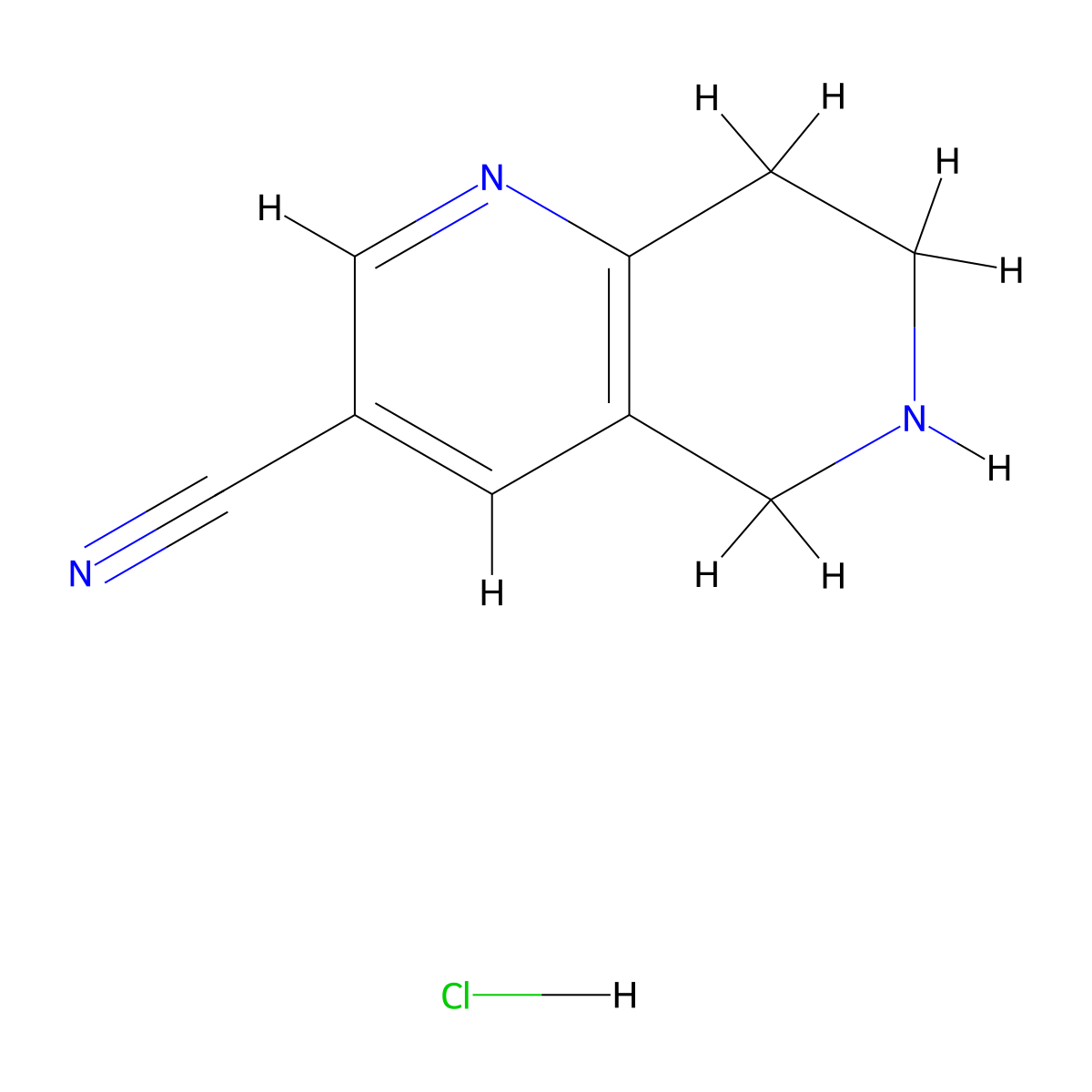 5,6,7,8-Tetrahydro-1,6-naphthyridine-3-carbonitrile hydrochloride molecular structure, CAS 2901082-00-4