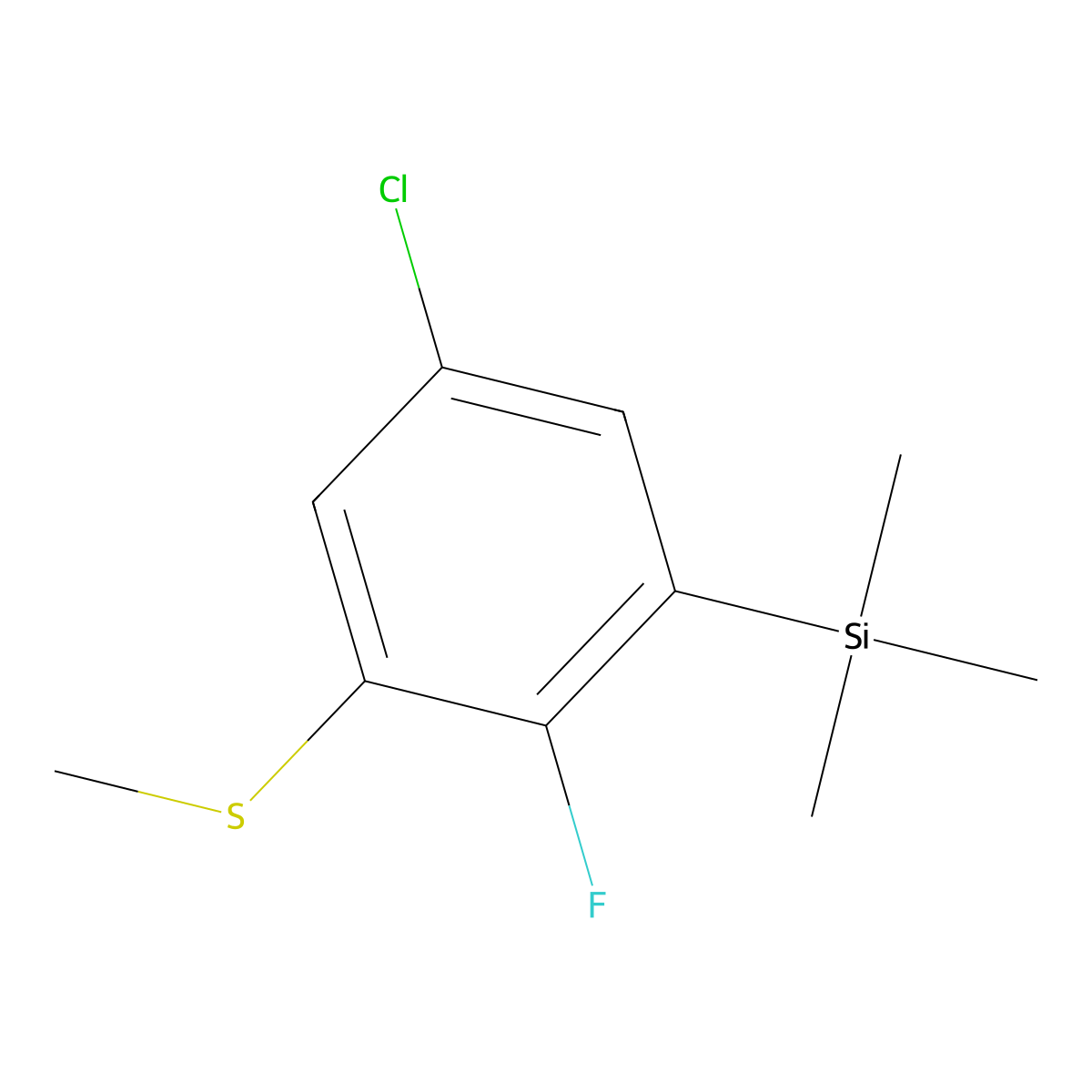 (5-Chloro-2-fluoro-3-(methylthio)phenyl)trimethylsilane molecular structure, CAS 2901082-16-2
