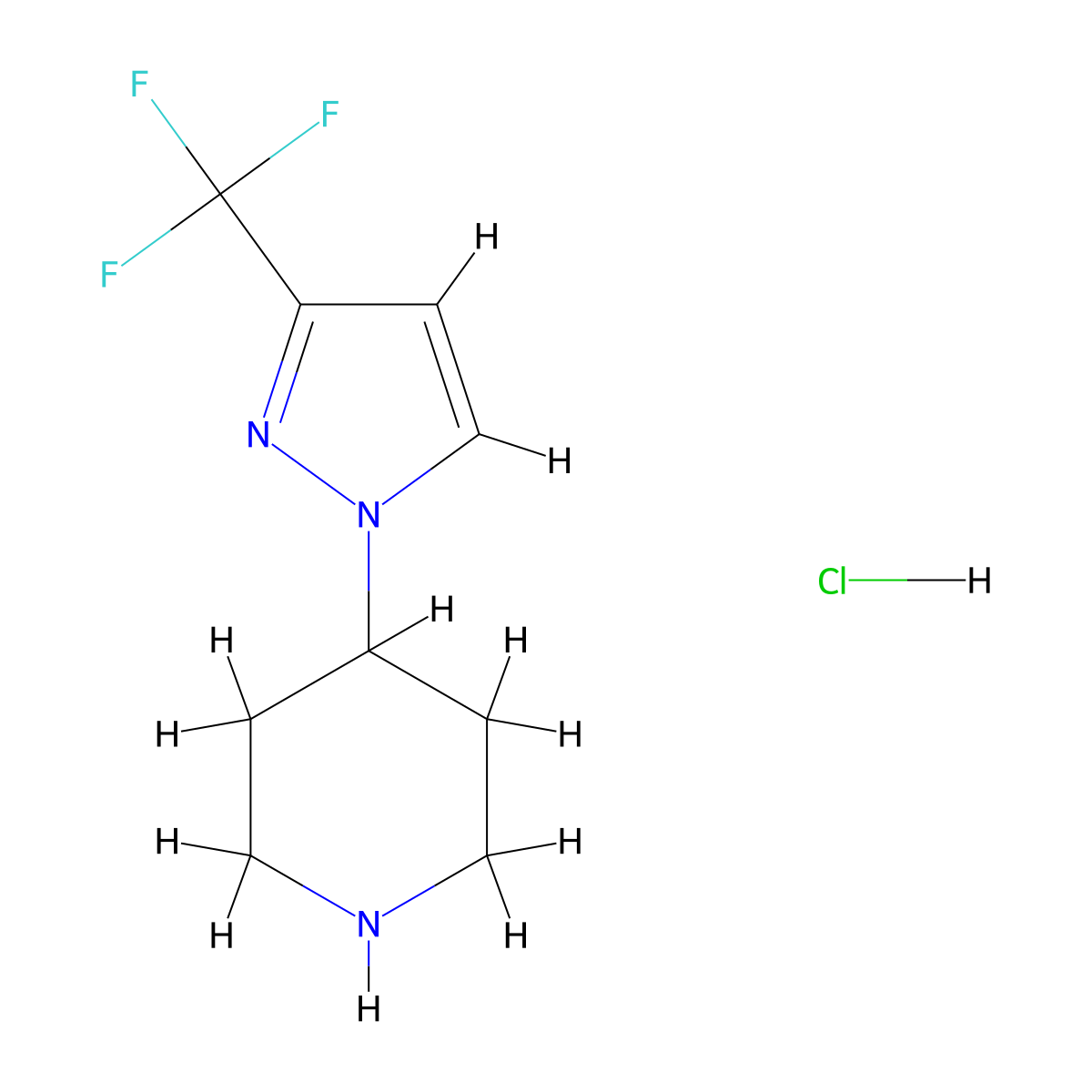 4-[3-(trifluoromethyl)-1H-pyrazol-1-yl]piperidine hydrochloride molecular structure, CAS 2901082-20-8