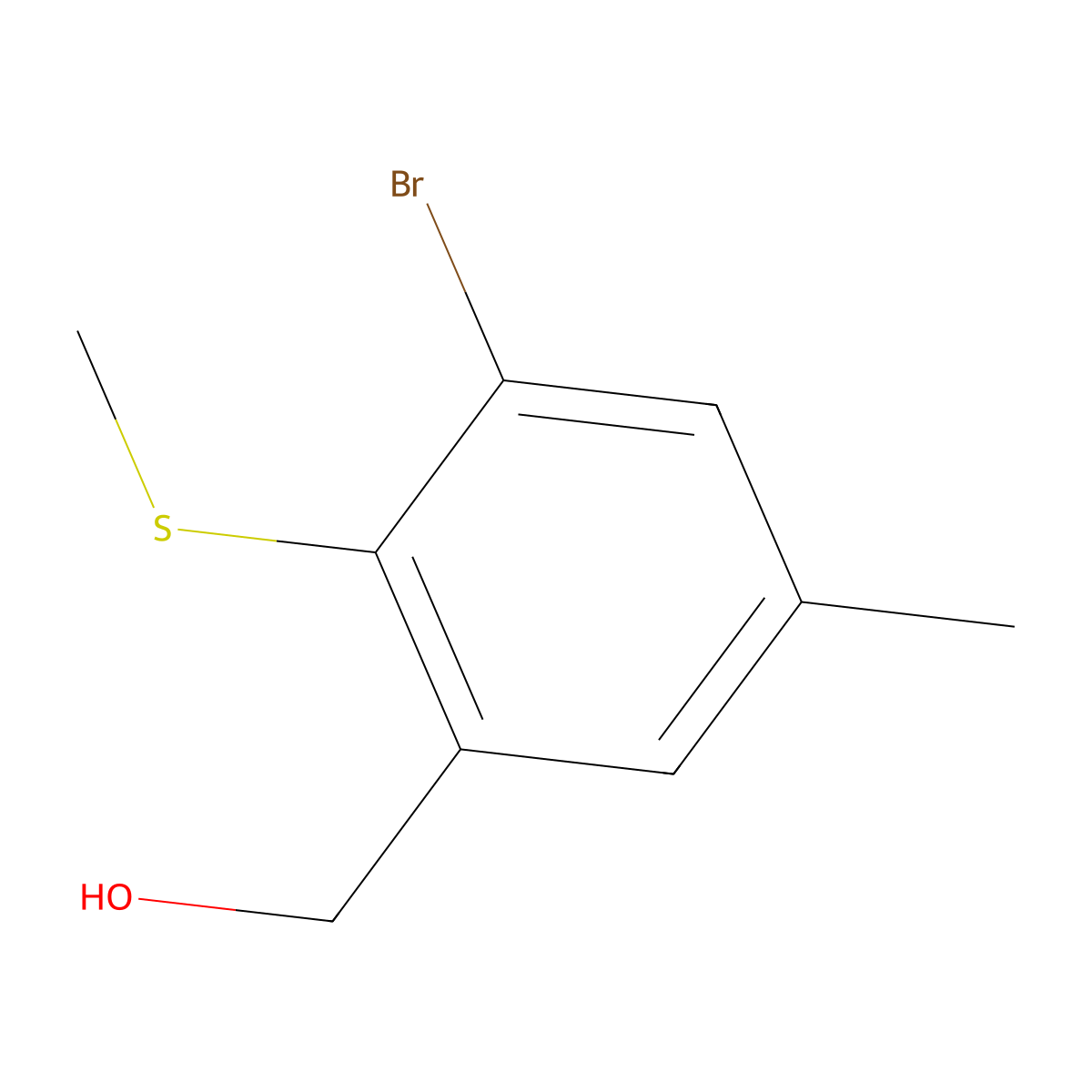 (3-Bromo-5-methyl-2-(methylthio)phenyl)methanol molecular structure, CAS 2901082-71-9