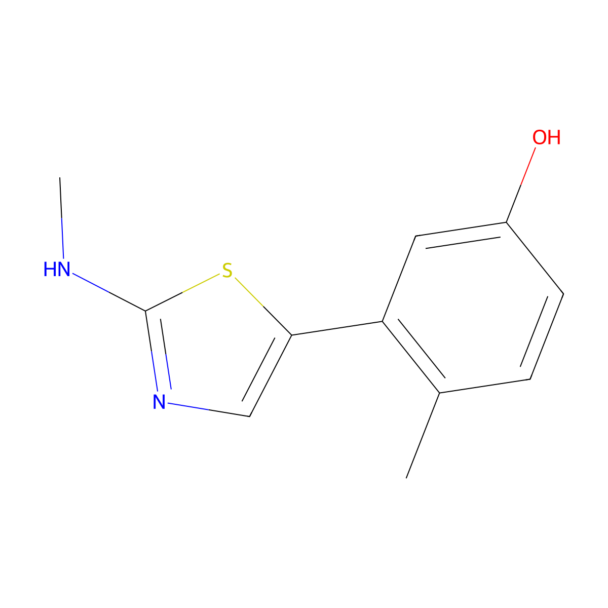 4-Methyl-3-(2-(methylamino)thiaZol-5-yl)phenol molecular structure, CAS 2901082-76-4