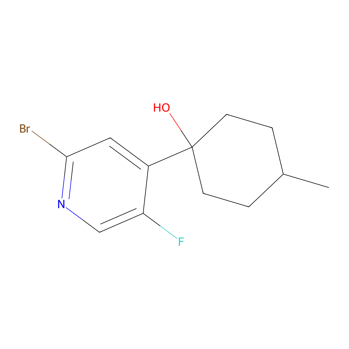 1-(2-Bromo-5-fluoropyridin-4-yl)-4-methylcyclohexan-1-ol molecular structure, CAS 2901083-02-9