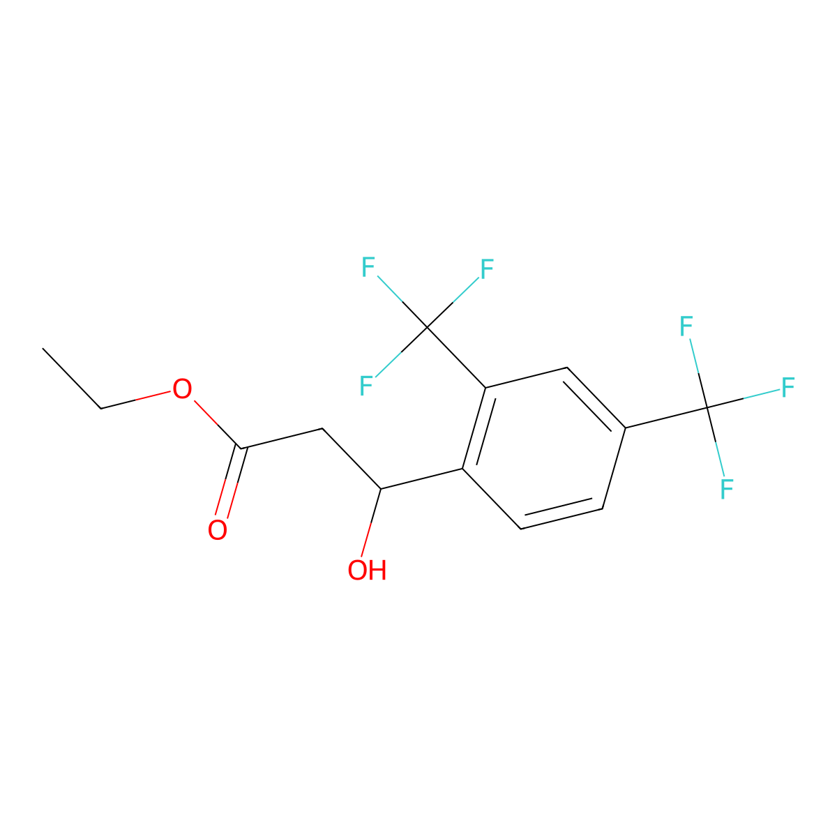 Ethyl 3-(2,4-bis(trifluoromethyl)phenyl)-3-hydroxypropanoate molecular structure, CAS 2901083-12-1