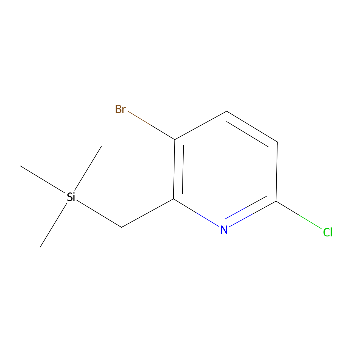 3-Bromo-6-chloro-2-((trimethylsilyl)methyl)pyridine molecular structure, CAS 2901083-46-1